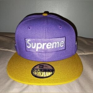 Supreme 6 Panel Purple 2-Tone SS22 Box Logo New Era Fitted Baseball Hat 7 1/4